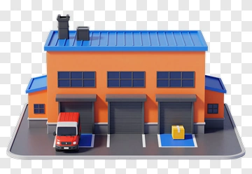 3D Warehouse With Delivery Truck And Package PNG