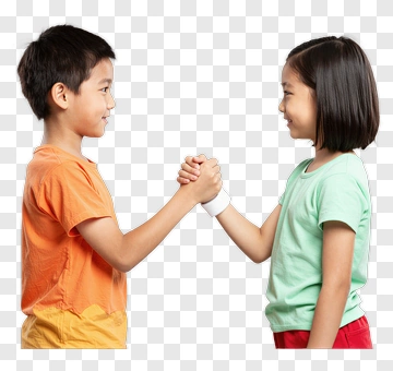 Happy Children Engaging In A Friendly Arm Wrestling Match PNG