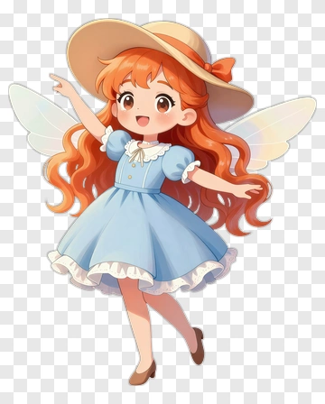 Cartoon Girl With Wings Wearing A Blue Dress PNG
