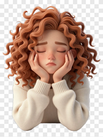 Sad Girl With Curly Hair PNG