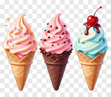 Ice Cream Cones With Colorful Toppings PNG