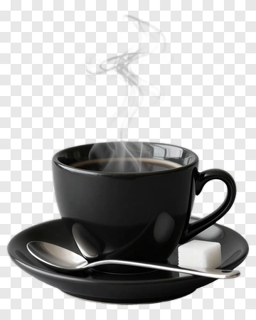 Black Coffee Cup With Steam And Sugar Cube PNG