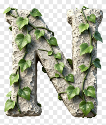 Stone Letter N Covered In Green Vines PNG