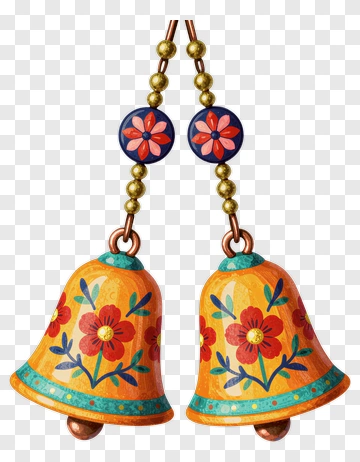 Colorful Decorative Bells With Floral Design PNG