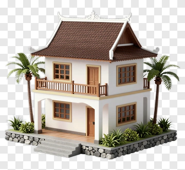 3D House With Palm Trees PNG