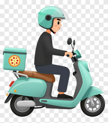 Delivery Person Riding A Scooter PNG