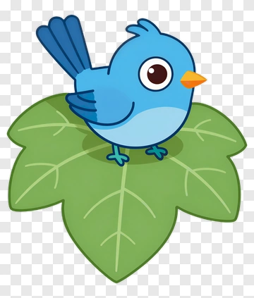Cartoon Blue Bird Sitting On A Leaf PNG