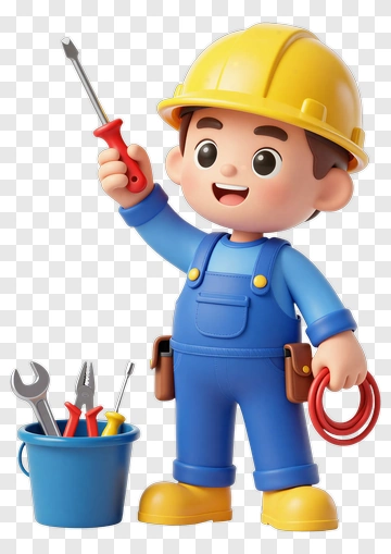 Cartoon Boy Holding A Screwdriver PNG