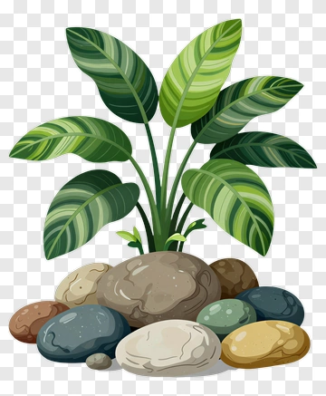 Potted Plant With Rocks PNG