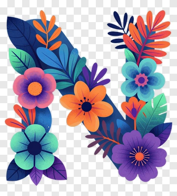Colorful Floral Letter N PNG