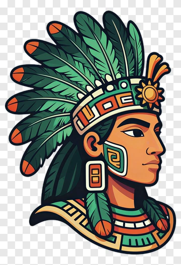 Colorful Aztec Warrior With Feathered Headdress PNG