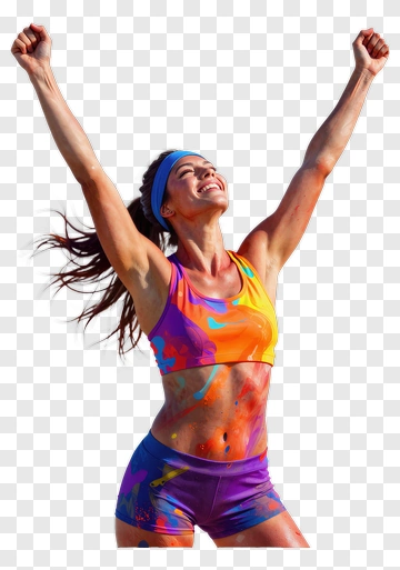 Happy Woman Celebrating With Colorful Body Paint PNG