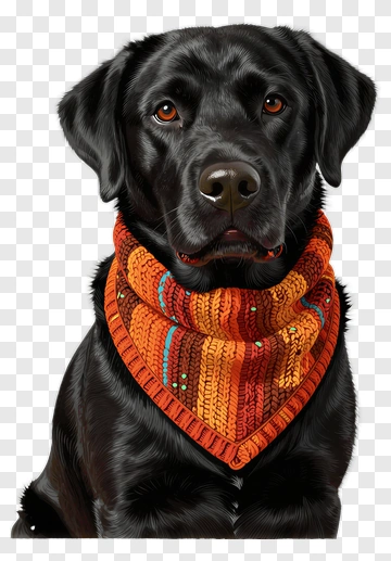 Black Labrador Wearing An Orange Scarf PNG