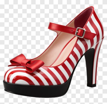 Striped High Heel Shoe With Bow PNG