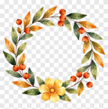 Floral Wreath With Orange Berries And Yellow Flower PNG