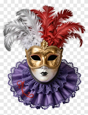 Colorful Venetian Mask With Feathers PNG