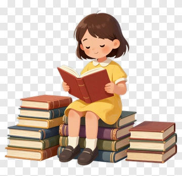 Girl Reading A Book On A Stack Of Books PNG