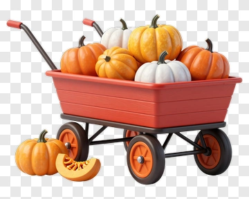 Pumpkin Cart Filled With Colorful Pumpkins PNG