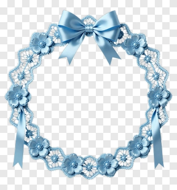 Blue Floral Wreath With Ribbon PNG