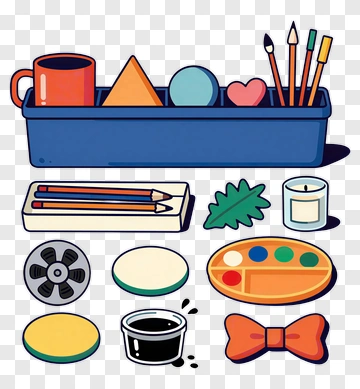 Art Supplies In A Tray PNG