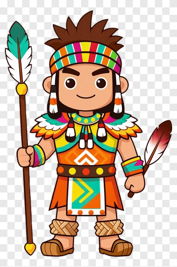 Cartoon Indigenous Boy Holding A Spear PNG
