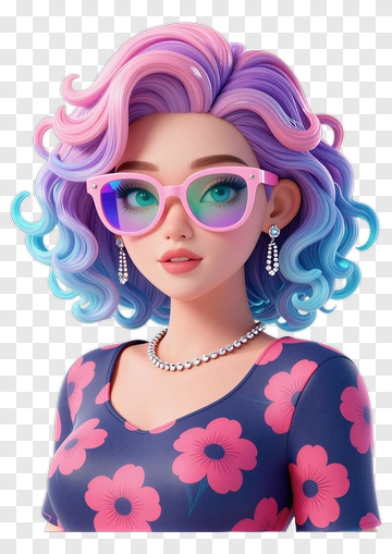 Stylish Woman With Colorful Hair And Glasses PNG