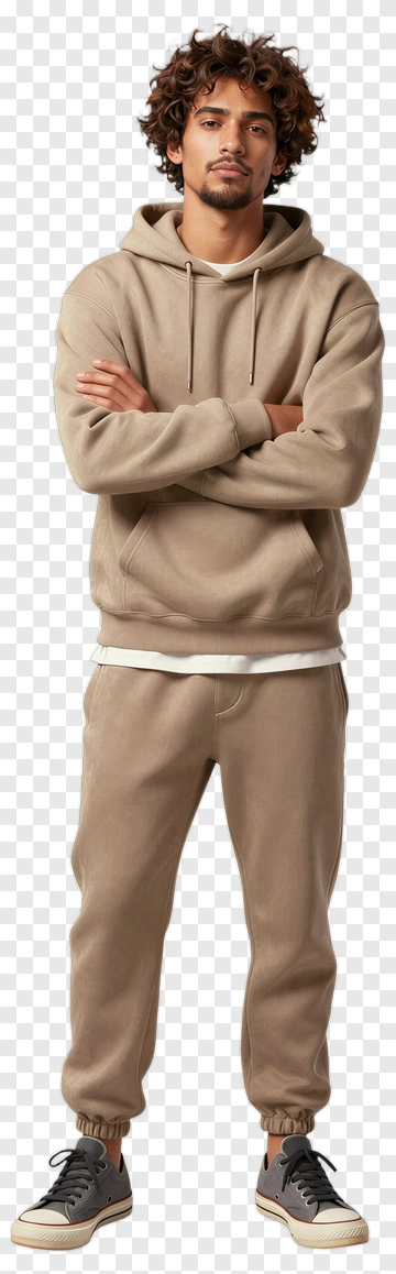 Casual Man In Beige Hoodie And Sweatpants PNG