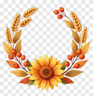 Autumn Floral Wreath With Sunflower And Wheat PNG