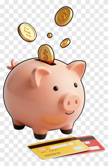 Piggy Bank With Coins And Credit Cards PNG