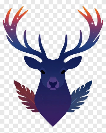 Stylized Deer Head With Colorful Antlers PNG