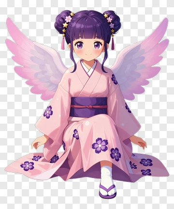 Anime Girl With Wings In Pink Kimono PNG