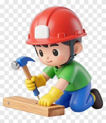 Cartoon Child Using A Hammer On A Wooden Plank PNG