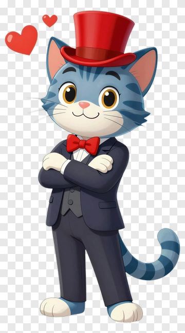 Cartoon Cat In A Suit With A Top Hat PNG