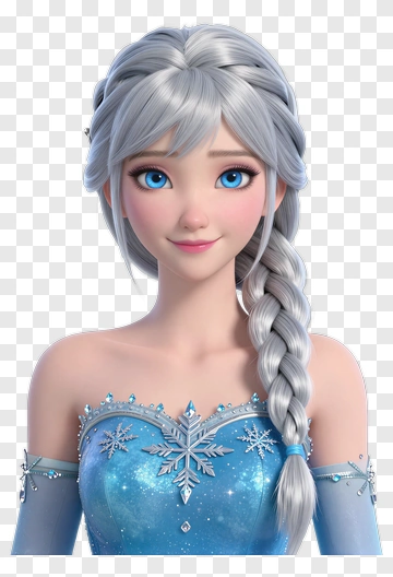 Ice Queen Character With Braid And Snowflake Dress PNG