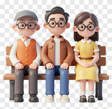 Cartoon Family Sitting On A Bench PNG