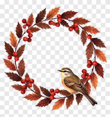 Bird Sitting On A Fall Wreath PNG