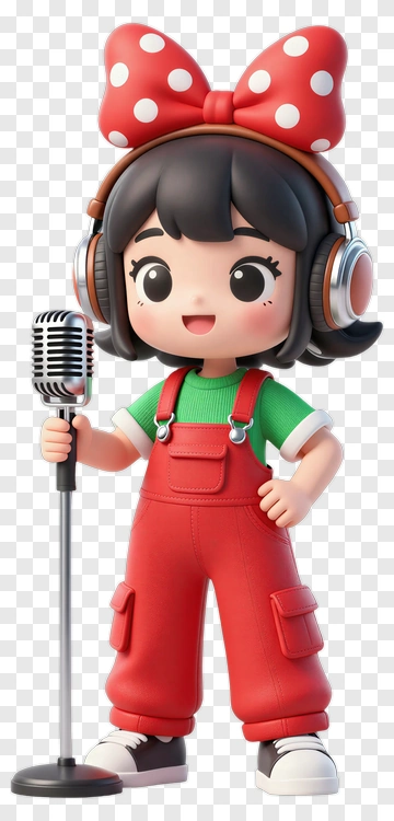 3D Girl Singing With Microphone PNG