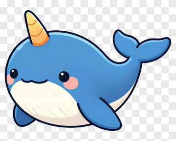 Cartoon Narwhal With A Colorful Horn PNG