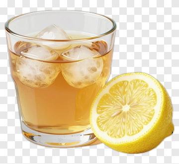 Whiskey Glass With Ice And Lemon Slice PNG