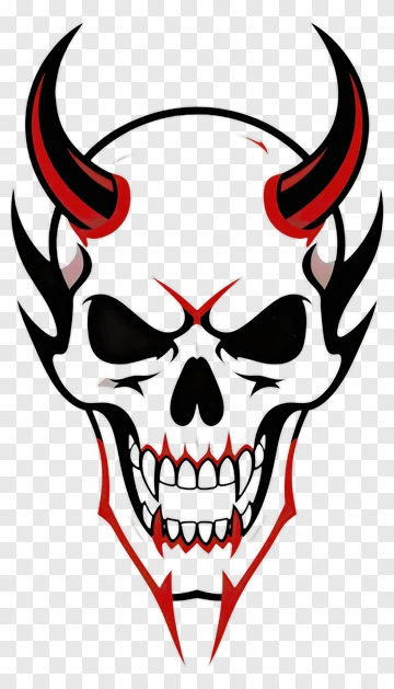 Cartoon Skull With Horns PNG