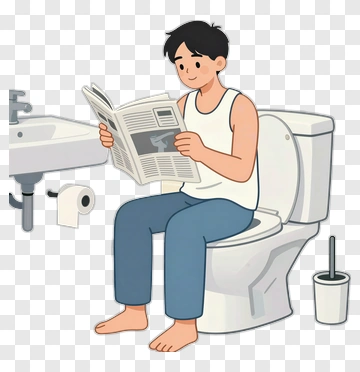 Man Reading Newspaper On Toilet PNG