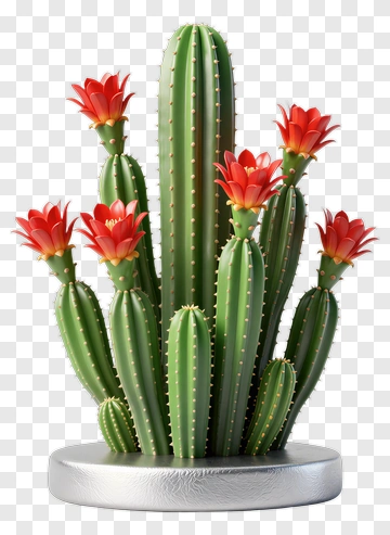 Cactus With Red Flowers In A Pot PNG
