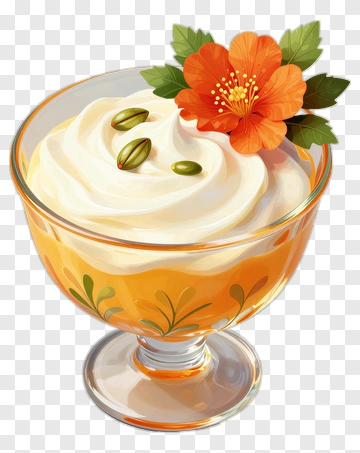 Dessert With Cream And Flower Decoration PNG