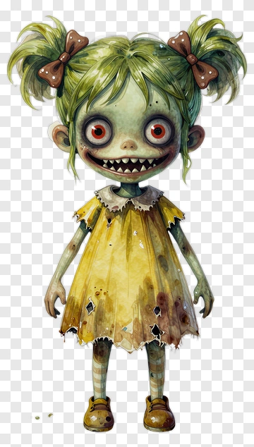 Cartoon Zombie Girl In A Torn Dress PNG