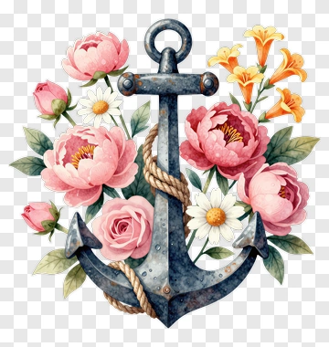 Anchor Surrounded By Colorful Flowers PNG