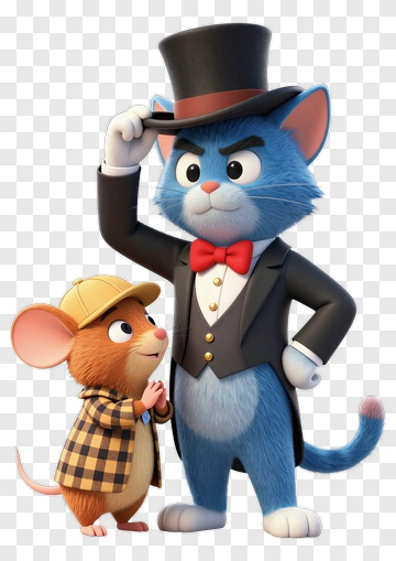 Cartoon Cat And Mouse In Formal Attire PNG