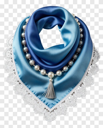 Silk Scarf With Pearls And Lace Trim PNG