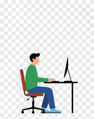 Person Sitting At A Desk Using A Computer PNG