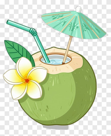 Cartoon Coconut Drink With Flower And Umbrella PNG