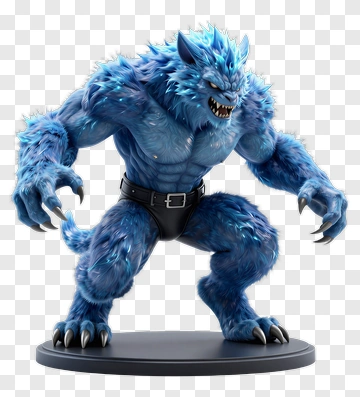 3D Blue Werewolf Figure PNG